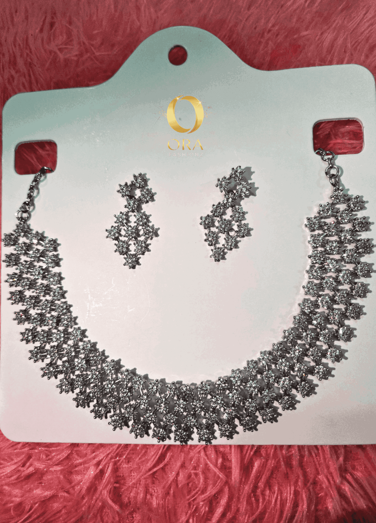 ORA PREMIUM QUALITY SILVER-TONED AD BRIDAL NECKLACE SET