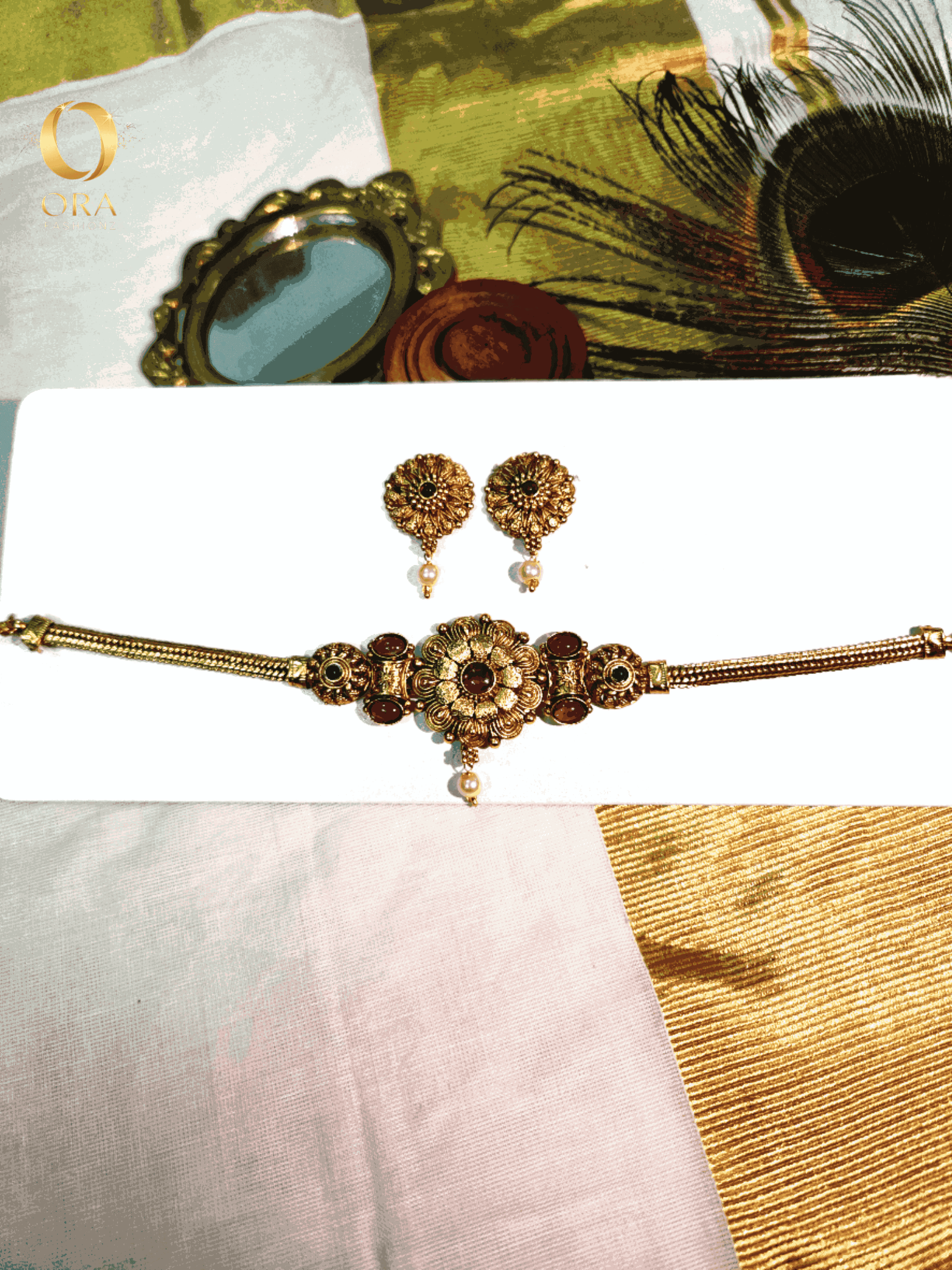 ORA ANTIQUE MULTICOLOUR CHOKER WITH EARRINGS