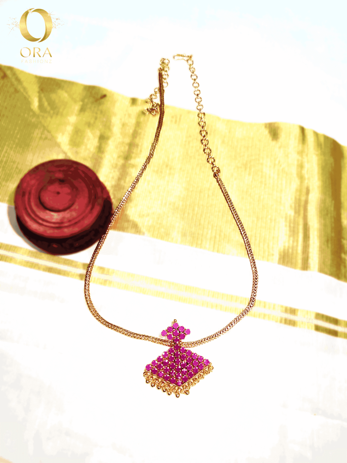 ORA GOLD-TONED CHAIN WITH RUBY PATHAKKAM PENDANT