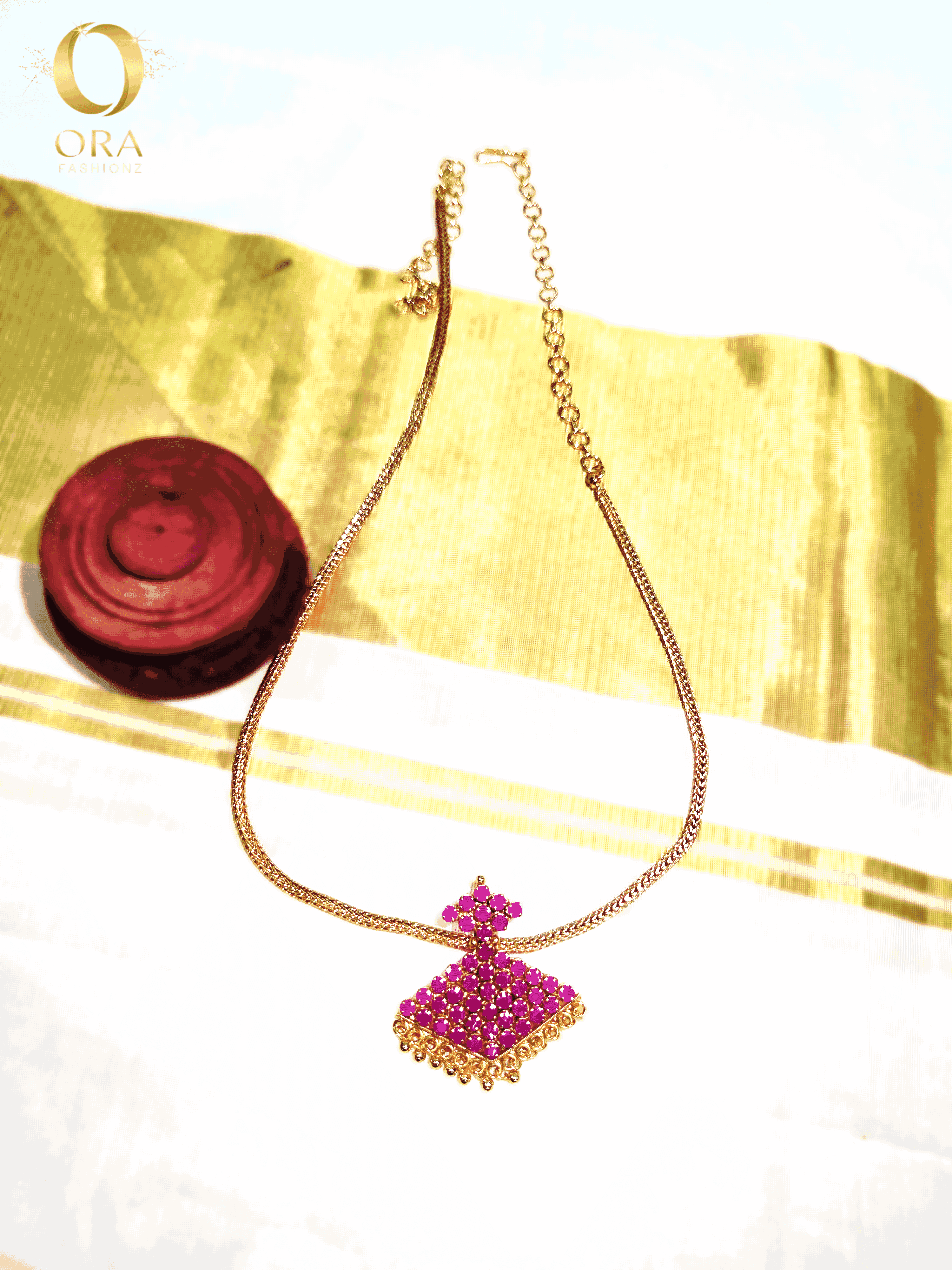 ORA GOLD-TONED CHAIN WITH RUBY PATHAKKAM PENDANT