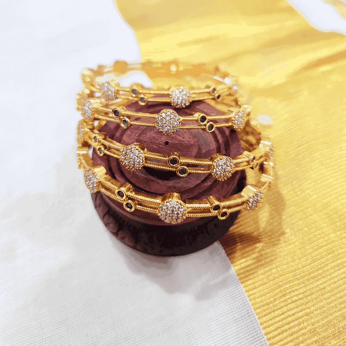 ORA Antique Bangles with AD Stones & Emerald 
