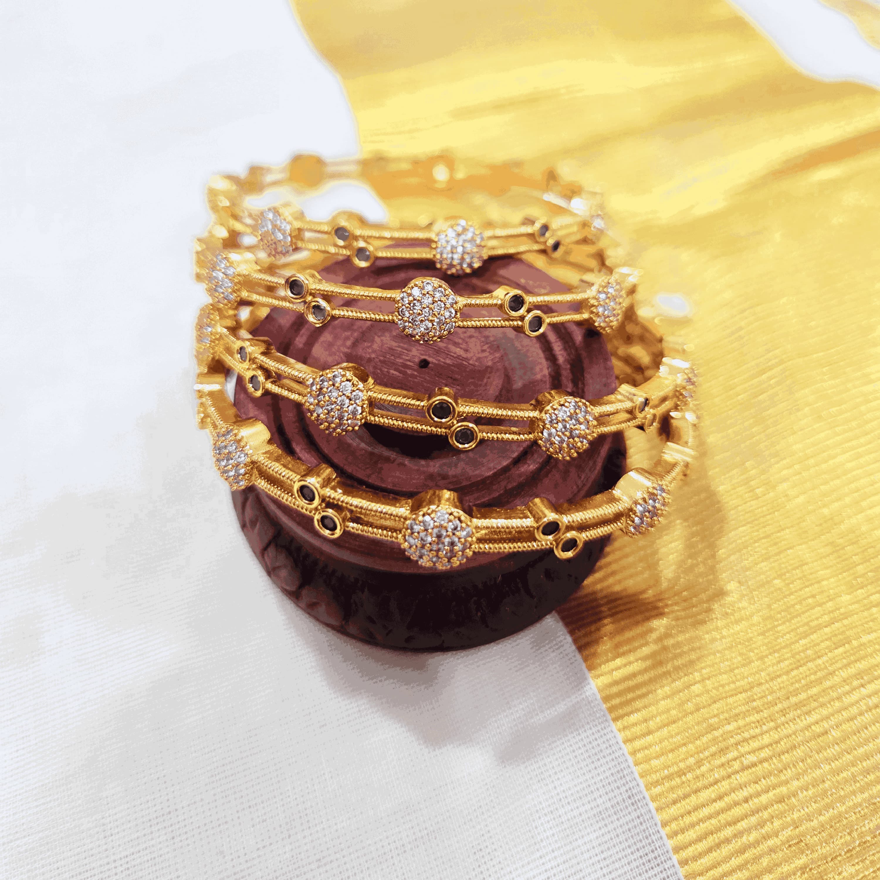 ORA Antique Bangles with AD Stones & Emerald 