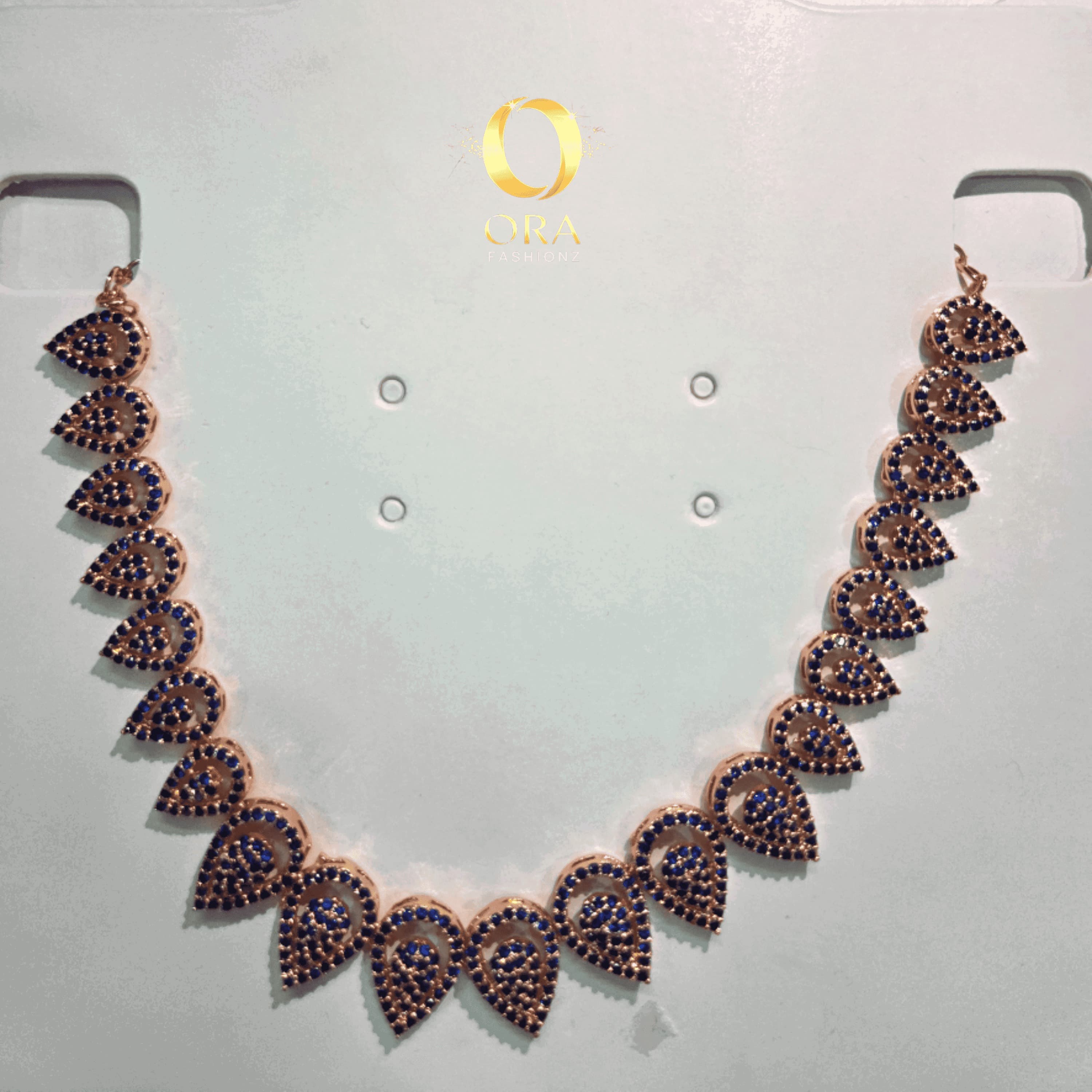 ORA ROSE GOLD-TONED BLUE AD NECKLACE SET PREMIUM